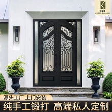 铁艺门 纯手工锻打推拉门 别墅玻璃门源头工厂跨境定制防盗门