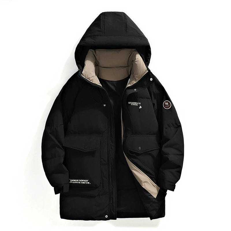 Down jacket, long fashionable trend hoody, mid-length