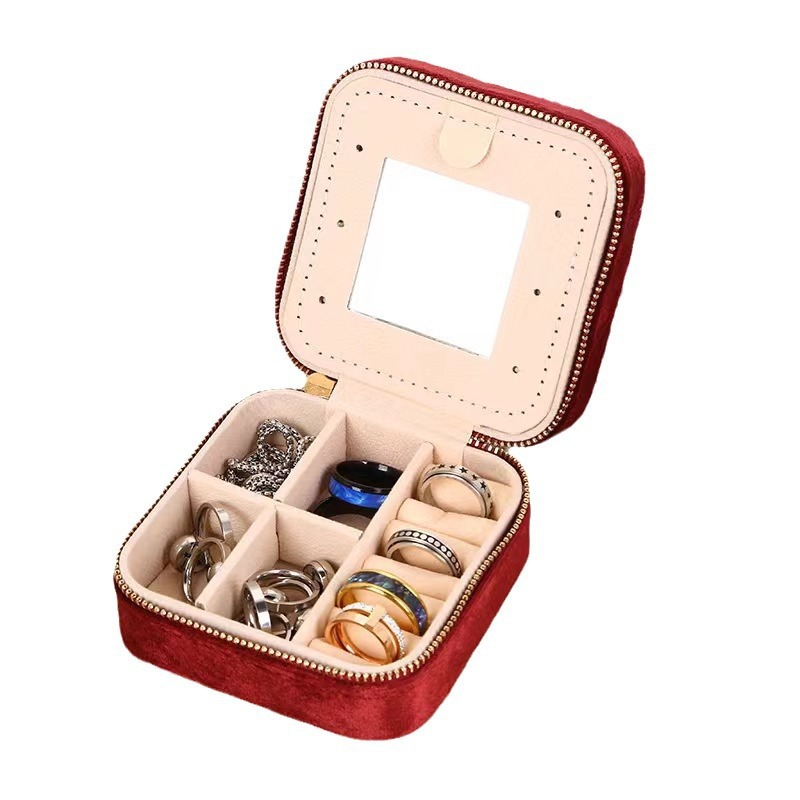 携帯式二重ファスナーアクセサリーケースベルベットアクセサリー収納ケースカバーイヤリングピアスリング収納アクセサリーケース
