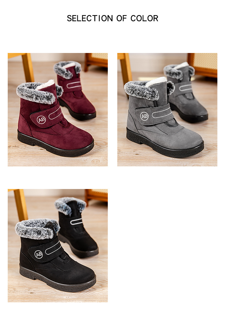Snow boots slip-on Velcro casual short boots Warm cotton shoes large size and thick_voghion.com