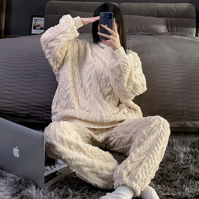 珊瑚绒睡衣女冬季两件套装加厚加绒保暖可外穿法兰绒家居服秋冬季|ru