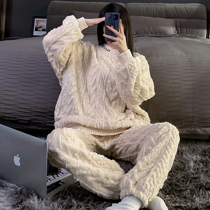 珊瑚绒睡衣女冬季两件套装加厚加绒保暖可外穿法兰绒家居服秋冬季|ru