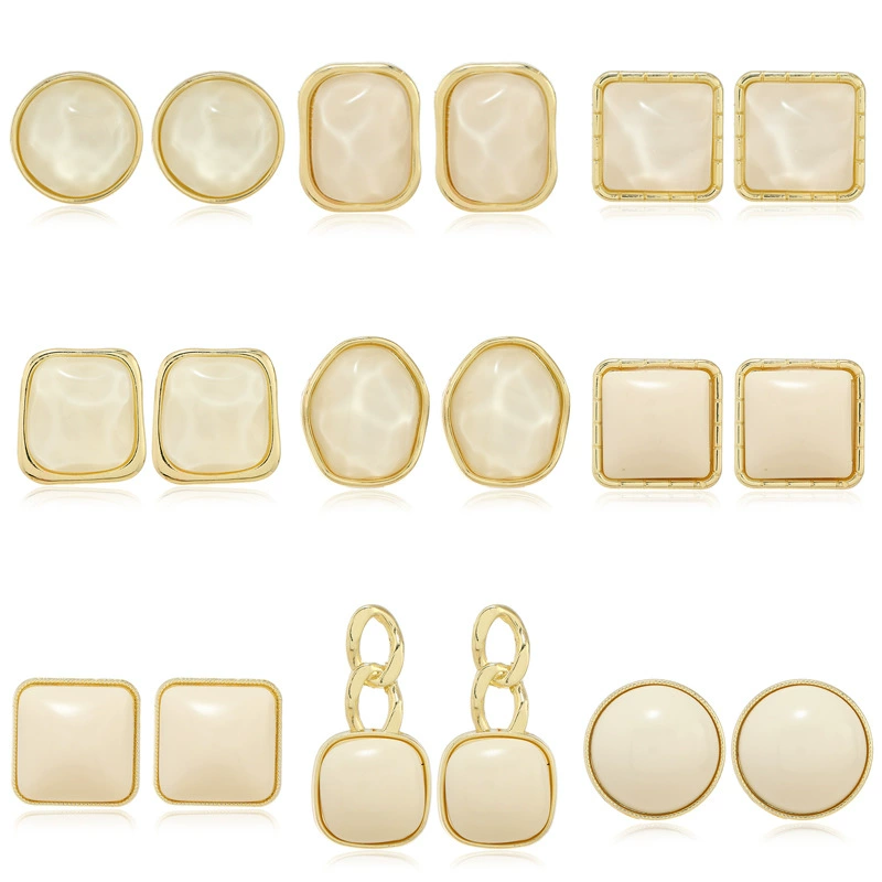 Silver needle, cream small design square earrings, silver 925 sample, light luxury style, trend of season, bright catchy style, internet celebrity