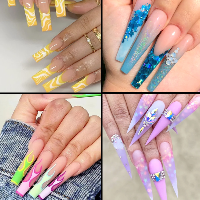 Cross-border exclusivo Venta caliente super largo tubo de agua de uñas pieza falsa parche de uñas 240 piezas transparente completo etiqueta XXL Denim uñas