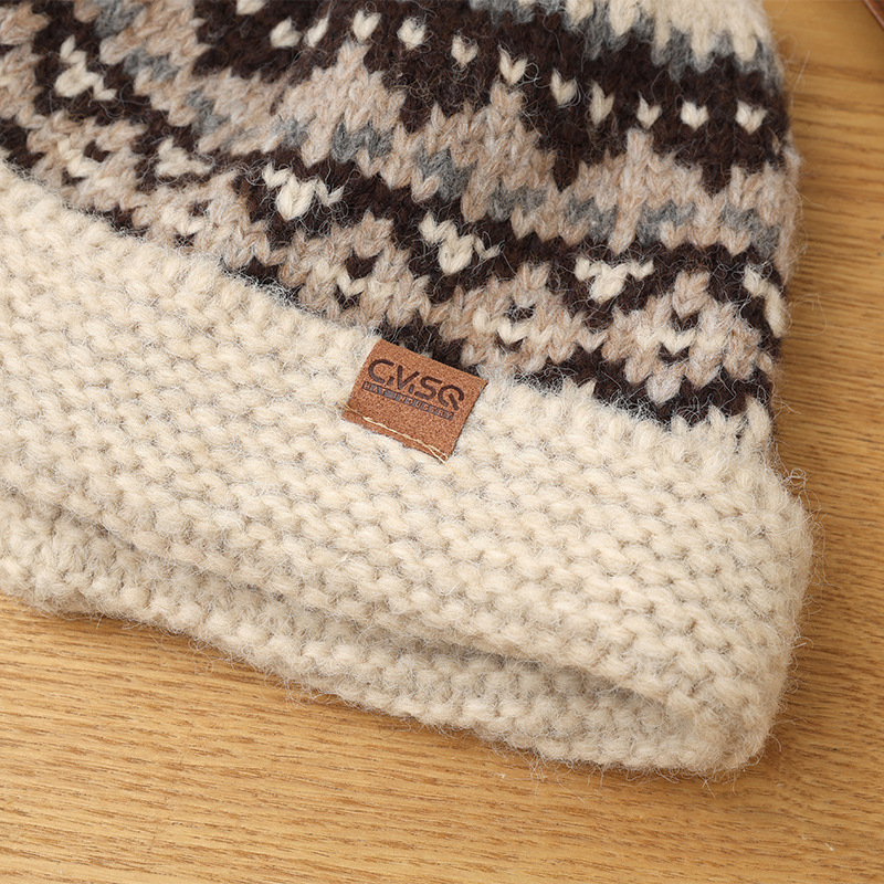 Etichetta in pelle stile Fair Isle con bordo arrotolato, maglia di lana, autunno inverno, retrò, snellente, natalizio, casual, antivento, caldo_voghion.com