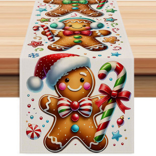 New Gingerbread Man Table Flag Christmas Party Decoration Tablecloth Mat Living Room Dining Room Tablecloth Cross-Border Printed Coffee Table Cloth