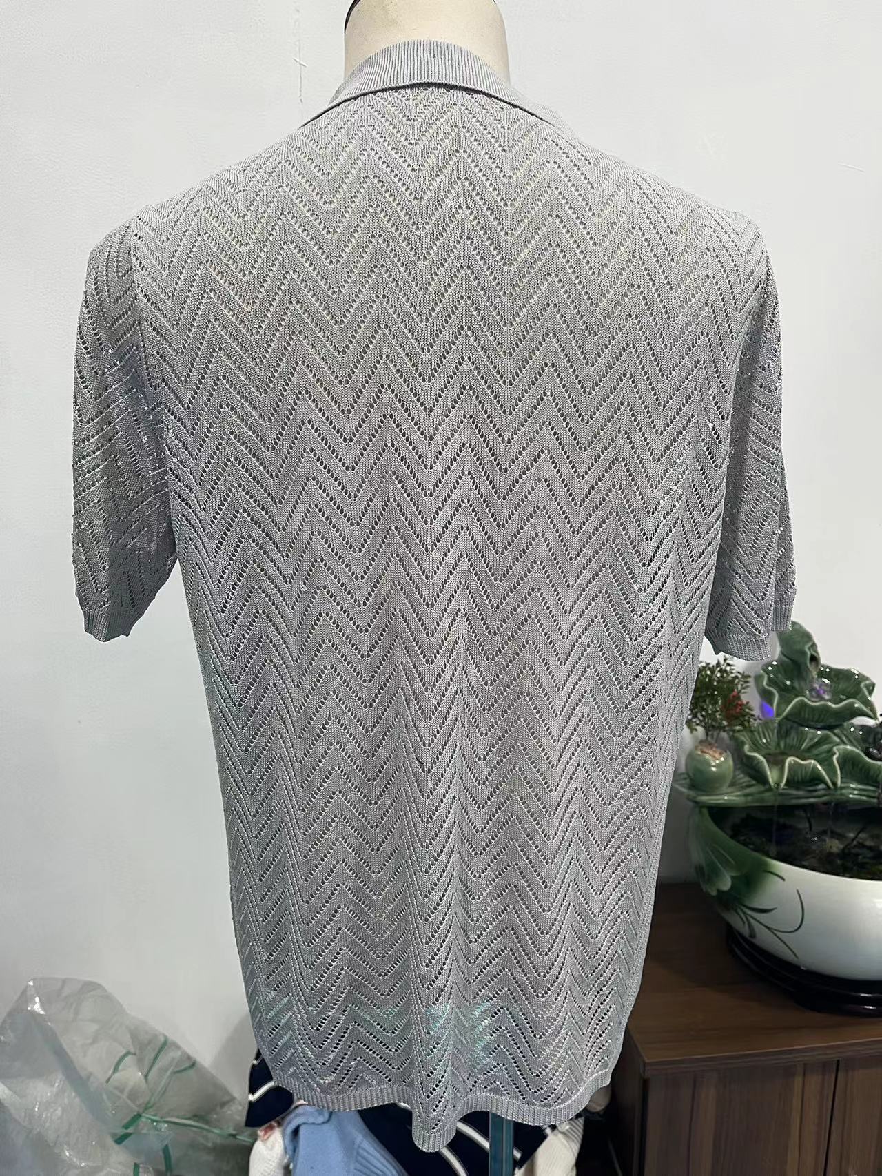Summer New European And American Casual Knitted Short-sleeve Shirt, Cardigan, Solid Color Hollow Top Men's Clothing_voghion.com