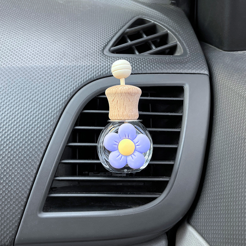 Botella de salida de aire de aromaterapia de coche, botella vacía de perfume, botella volátil, decoración de aire acondicionado, letra de coche de dibujos animados lindo blanco