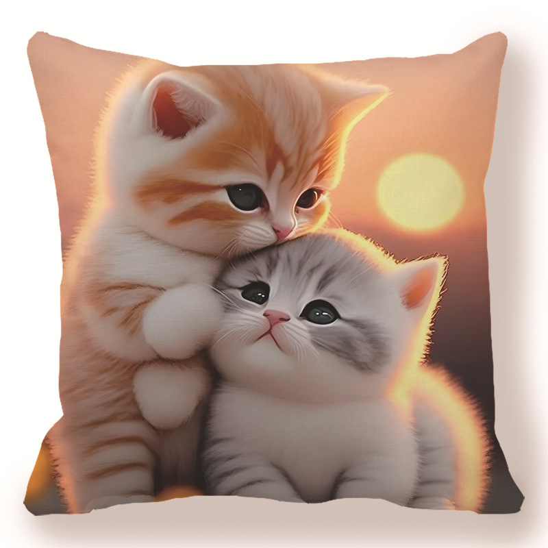 かわいい猫枕漫画子猫リビングルームソファ枕寮寝室クッション枕カバーピーチスキンプリント|undefined