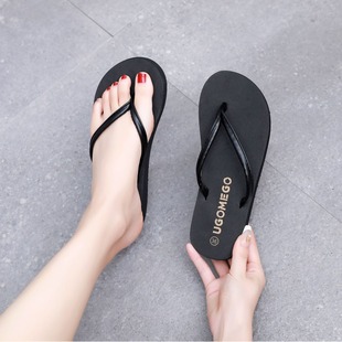 Thick bottom wedge PU thin strap summer new flip flops women's fashion simple beach shoes non-slip sandals for outer wear