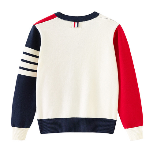  Children's Cotton Spring and Autumn TB Four Stripes V-Neck Colorful Collision Children's Knit Cardigan Women and Girls' Cardigan Outerwear