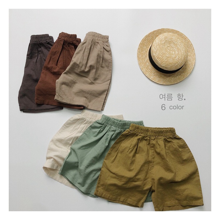 Forest ramie multi-color summer new children's retro versatile five-point pants for boys and girls Korean style casual mid-pants breathable