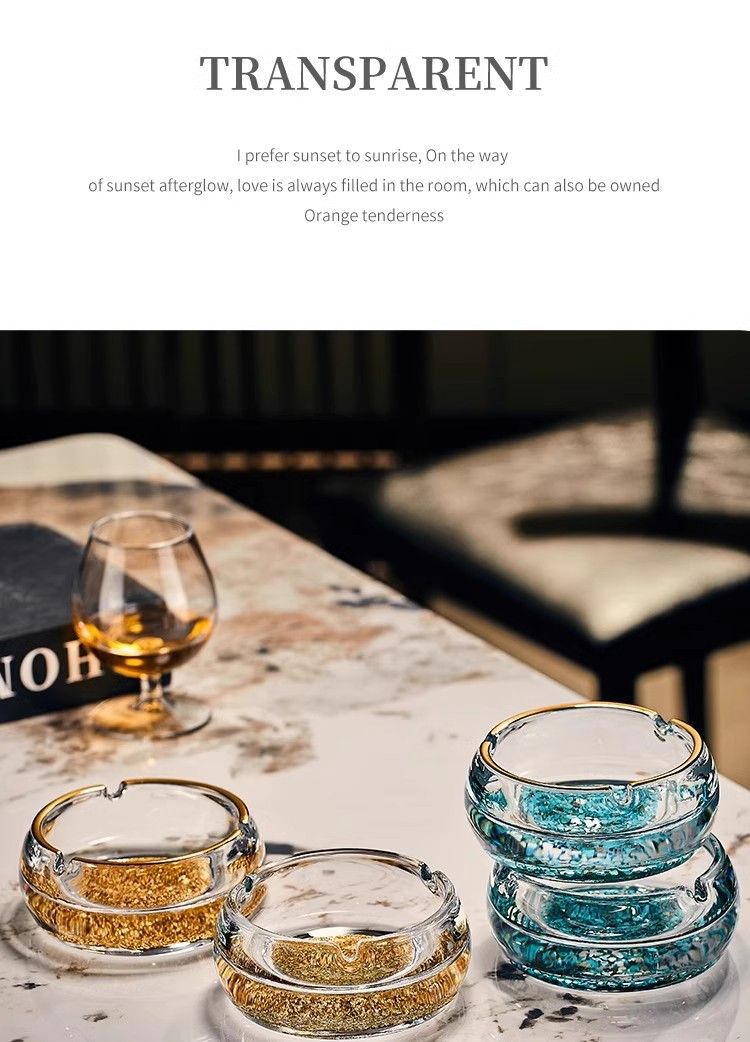 New Chinese Style Gold-Rimmed Ashtray Accessible Luxury Home Living Room Office Club Hotel High-End Gold Foil Turquoise Ashtray
