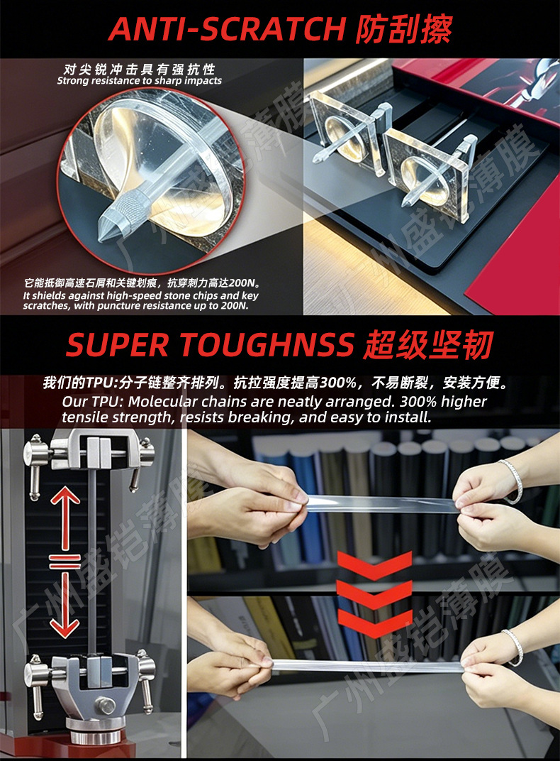 Imported TPU car invisible protective film, self-healing, full car paint protection film, anti-scratch, transparent, brightening film