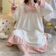 X366加绒中长款菠萝裙可爱家居服连衣裙