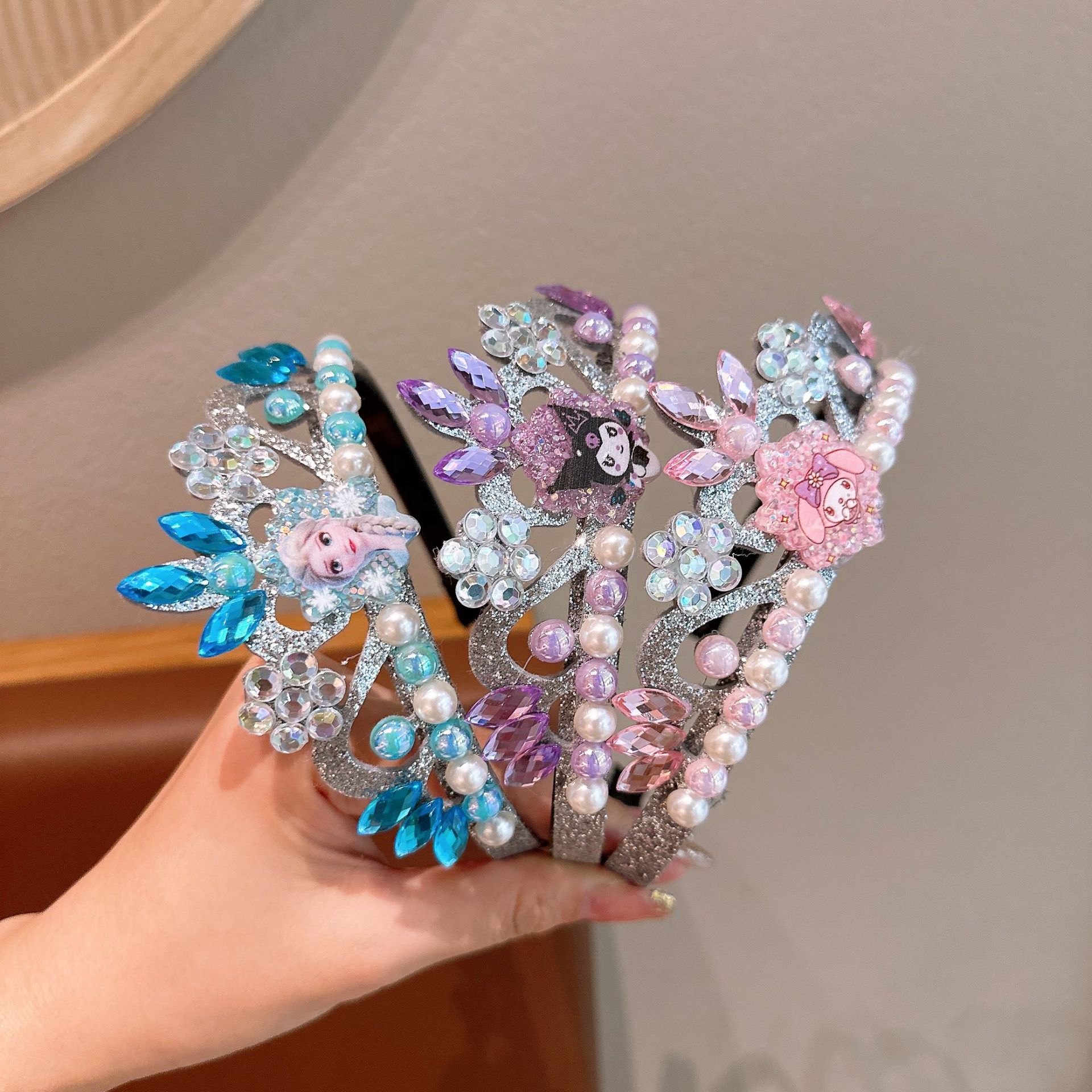 2025 nuevos niños princesa de nieve correa de pelo correa de perforación azul hanfu niña espectáculo correa de cabeza de corona de dibujos animados