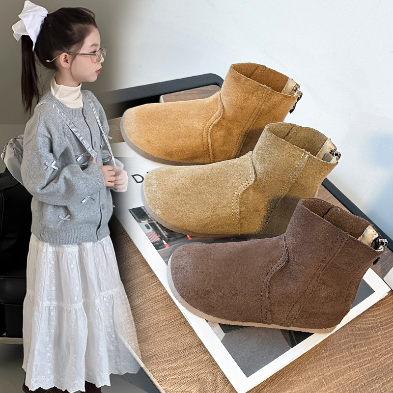 Girls' Boots 2025 Autumn and Winter New Kidsren's Fashion Two-Cotton British Style Short Boots Korean Style Girls' Single Boots Leather Boots