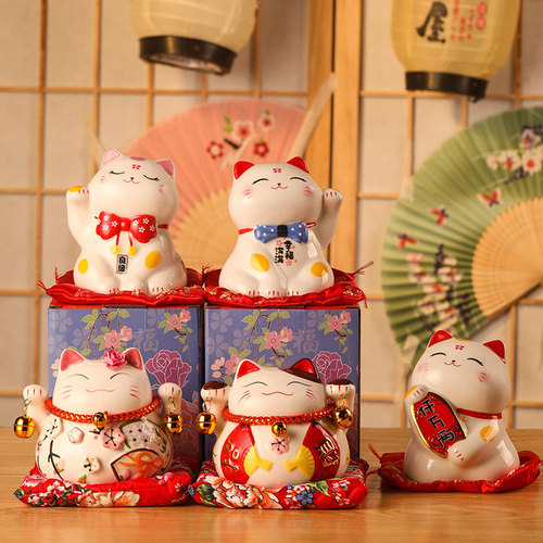 Lucky Cat Creative Ceramic Home Ornaments Small Lucky Cat Piggy Bank Piggy Bank Car Ornaments Desk Decorations