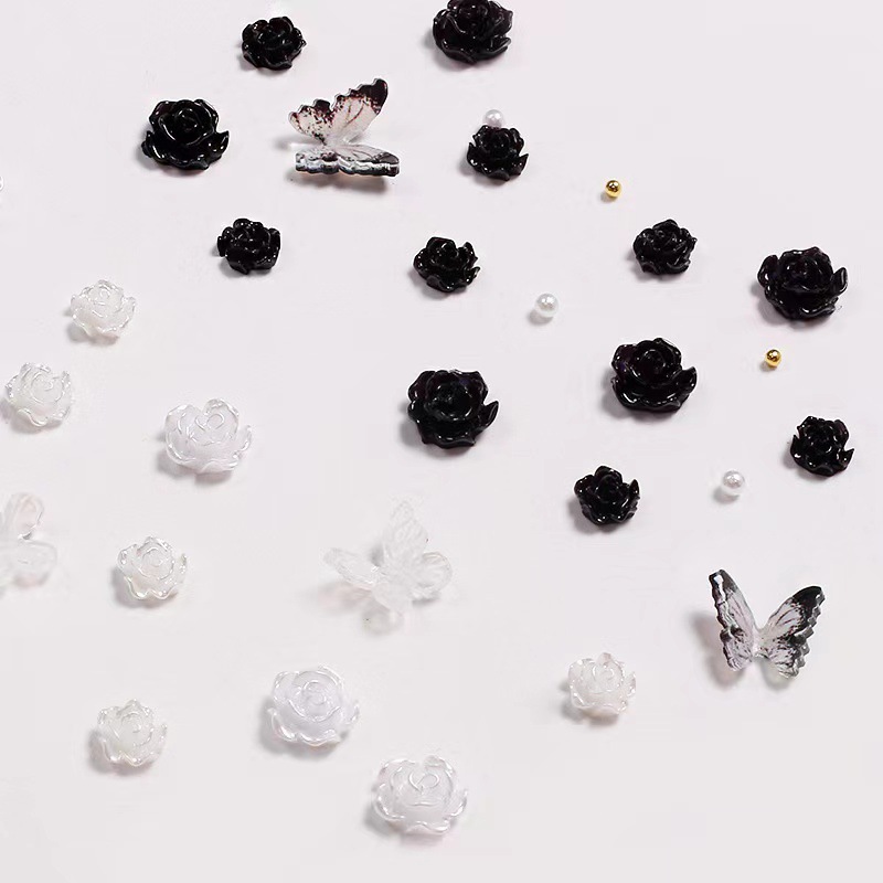 Nuevos adornos de camellia flores de mariposa mezcladas perlas multicolores taladro de alta calidad taladro de joyas de uñas de acero