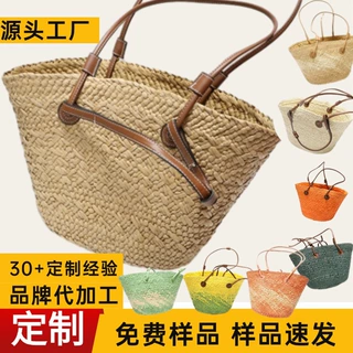 定制时尚单肩手提草编包大容量简约编织包百搭海边沙滩包纸编女包