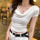 Ins design sense swing collar sexy hot girl off-shoulder short T-shirt women's slim fit slim short sleeve top women's fashion wholesale