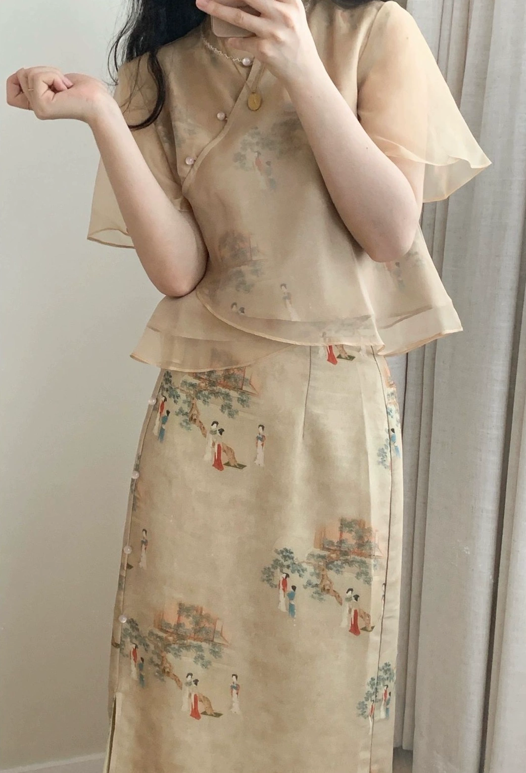 Летний комплект, юбка, plus size, китайский стиль