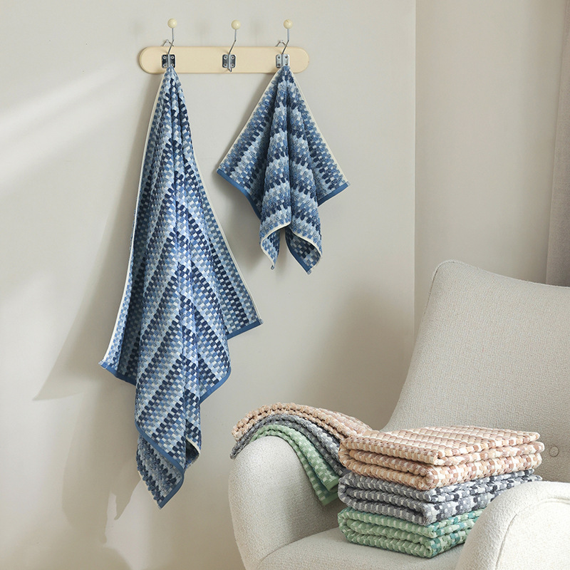 Class a Yarn-Dyed Weak-Twist Fabric | Bohemian Style Thickened Face Towel and Bath Towel, Combed 21-Strand Yarn, Thick and Highly Absorbent