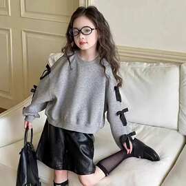女童秋装卫衣2026新款蝴蝶结儿童韩版长袖女孩中大童休闲上衣童装