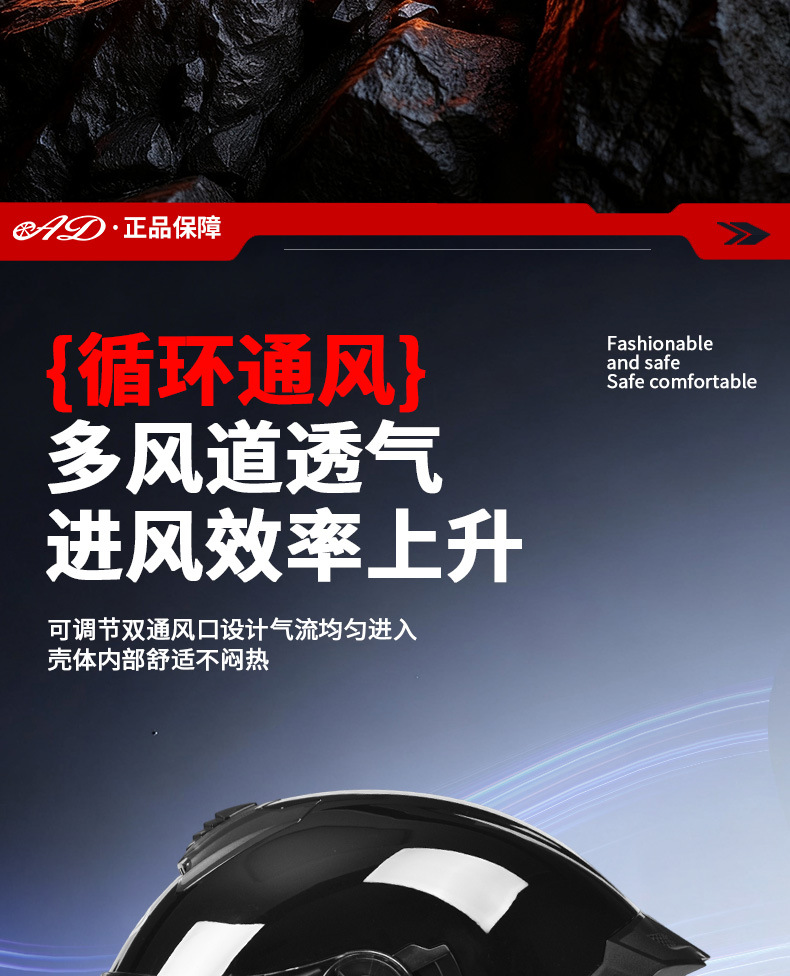 Cross-Border New National Standard Motorcycle Helmet Men's Motorcycle Full-Face Helmet Personalized Four-Season Electric Vehicle Safety Helmet Large Tail Fin Revealed