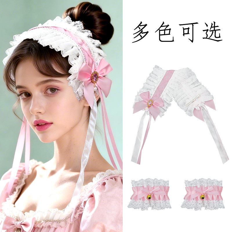 Lolita al por mayor encaje correa de cabello conjunto de clipes de cabello brazalete decoración de Halloween carnaval navidad conjunto de adornos de cabello