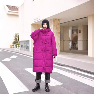 Over-the-knee Down Jacket Women's Mid-length 2024 Winter New Hooded Casual Loose Slimming Thickened Elegant Jacket