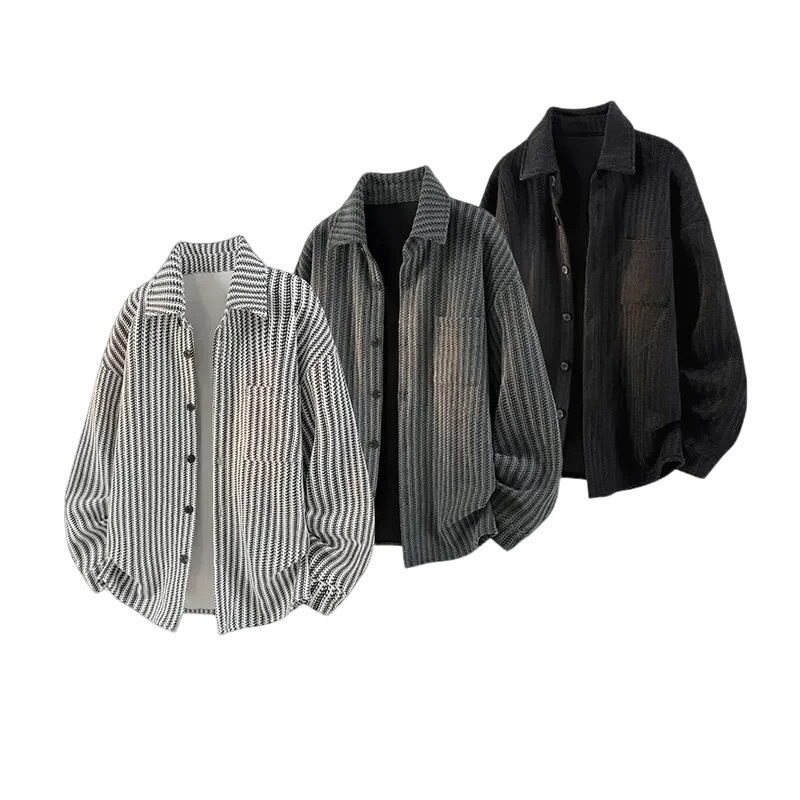 Chanel-Style Herringbone Jacket for Men, Loose Fit, Durable, Turn-Down Collar, Vintage High-End Trendy Cool Shirt Top