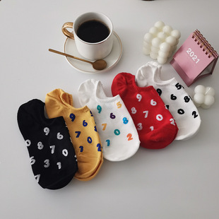 Socks Women's Boat socks spring and summer thin silicone anti-slip heel cartoon digital cute Japanese student cotton socks