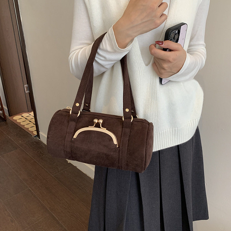Túi đeo chéo nữ dạng ống tròn cỡ lớn , đeo vai hoặc kẹp nách — Màu caramel, màu cà phê, màu nâu, xanh lá cây chi tiết 19