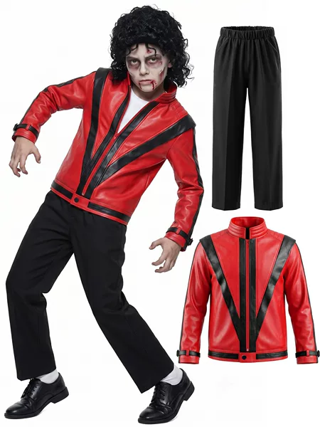 Children's Michael Jackson Costume, Red Leather Performance Outfit, Boys' Stage Performance Costume for Halloween