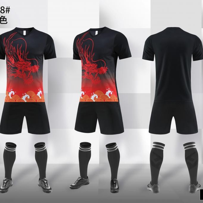Nuevo traje de futbol, traje de entrenamiento con patrón de dragón, traje deportivo de carrera de botes dragón de manga corta, juego impreso, uniforme del equipo de carrera de botes dragón