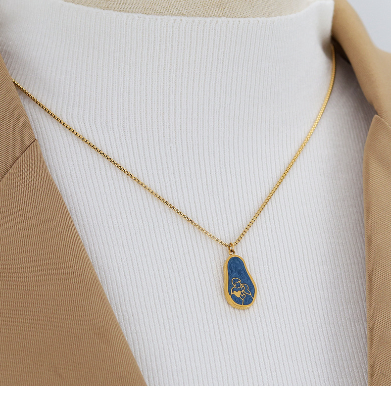 Retro Portrait Titanium Steel Enamel Pendant Necklace 1 Piece