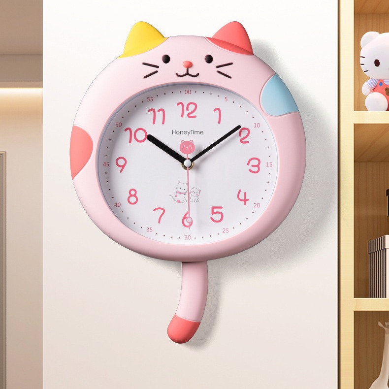 Meow dibujos animados creativo sin perforación sala de estar dormitorio habitación de los niños reloj de jardín de infantes reloj de pared lindo reloj de decoración de moda