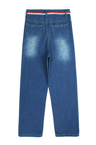 Women's Spring New Drawstring Straight Leg Jeans, High-Waisted, Loose and Slimming, Floor-Length Trousers with Drape