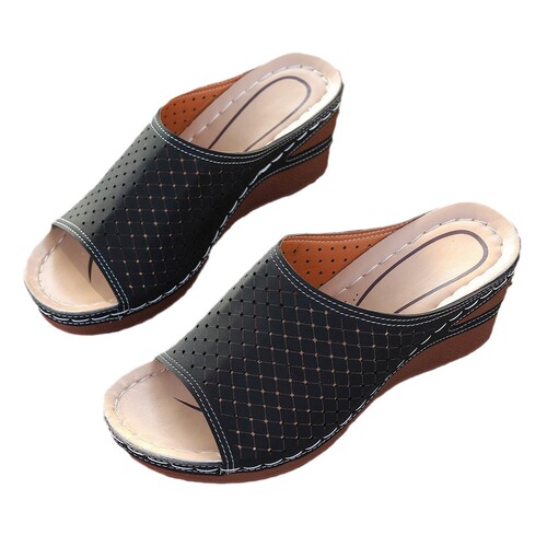 European and American sandals for women, large size wedges for summer new style fish mouth laser hollow women's shoes, cross-border slippers for women's foreign trade