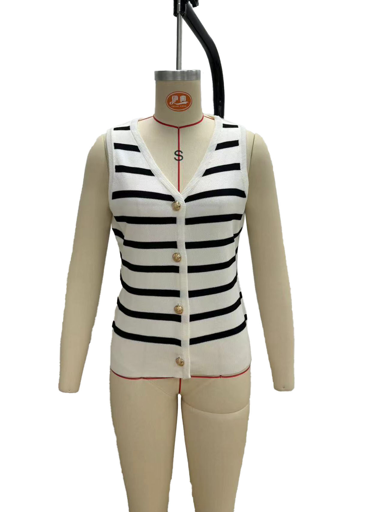 263g Weight Sleeveless Sleeve Length Single Breasted Placket Type Polyester, Viscose fiber Fabric Type Regular Top Length Vest Tops Type Daily Occasion V Neck Neckline Slim Fit Type Stripe Pattern Summer Season Women's Gender Contrast Binding Design Casual, Elegant Style Wholesale Women's Casual Elegant Stripe Sleeveless Contrast Binding Sweaters & Cardigans 3