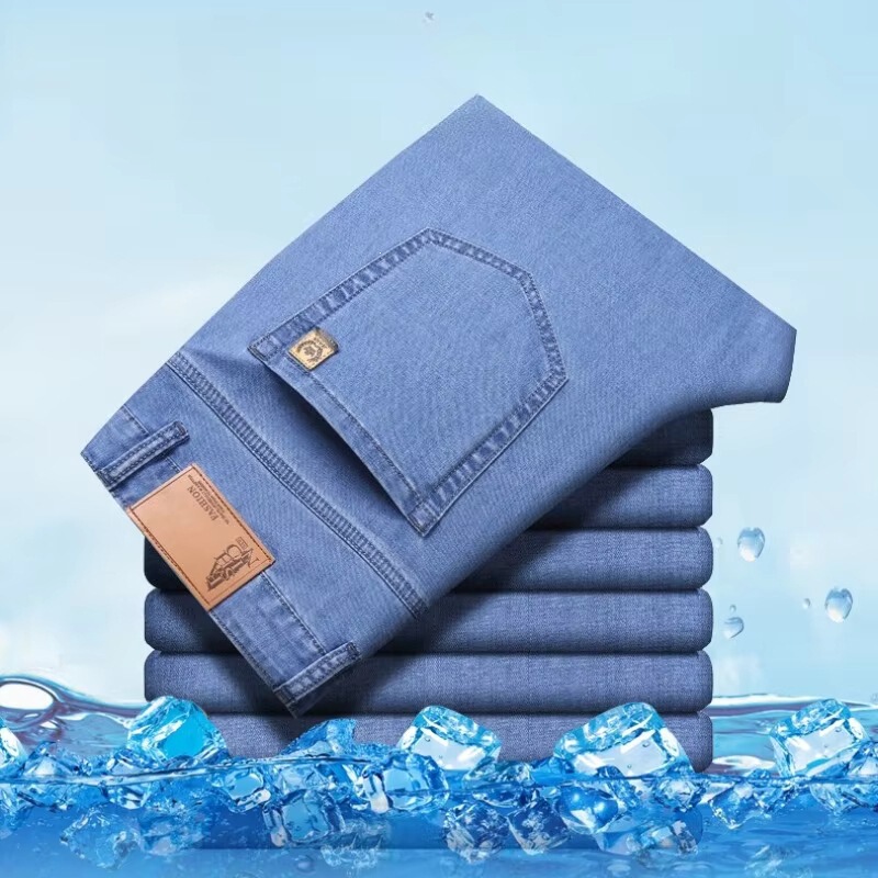Men's Ice Silk Jeans, Summer New Lyocell Thin Business Casual Jeans, Popular Online, All Matching Slim Styles