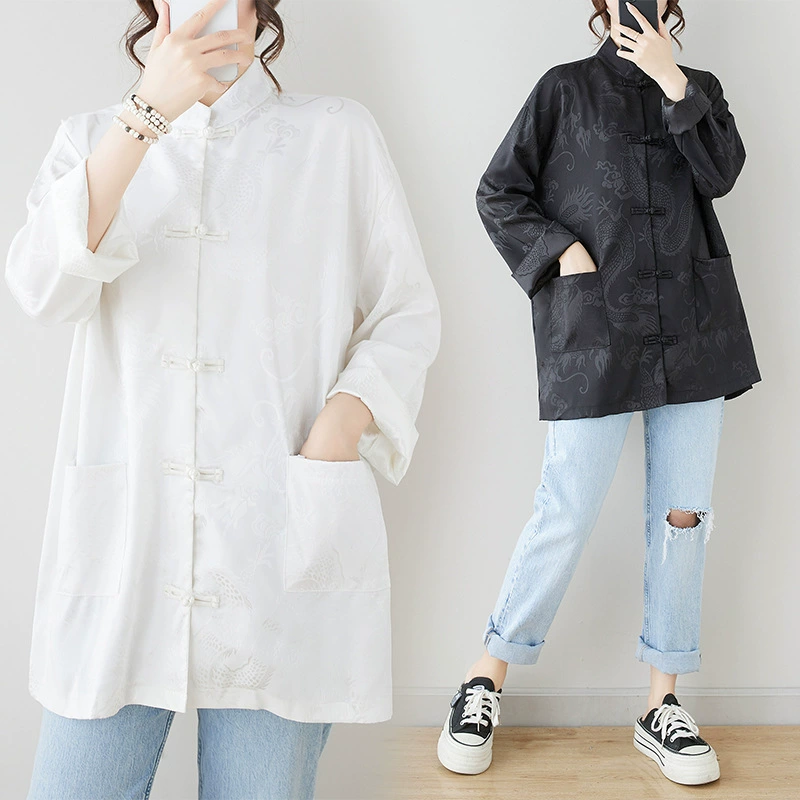 2024 new Chinese style Tang suit top loose retro Chinese style men and women same style practice clothes Zen tea suit top