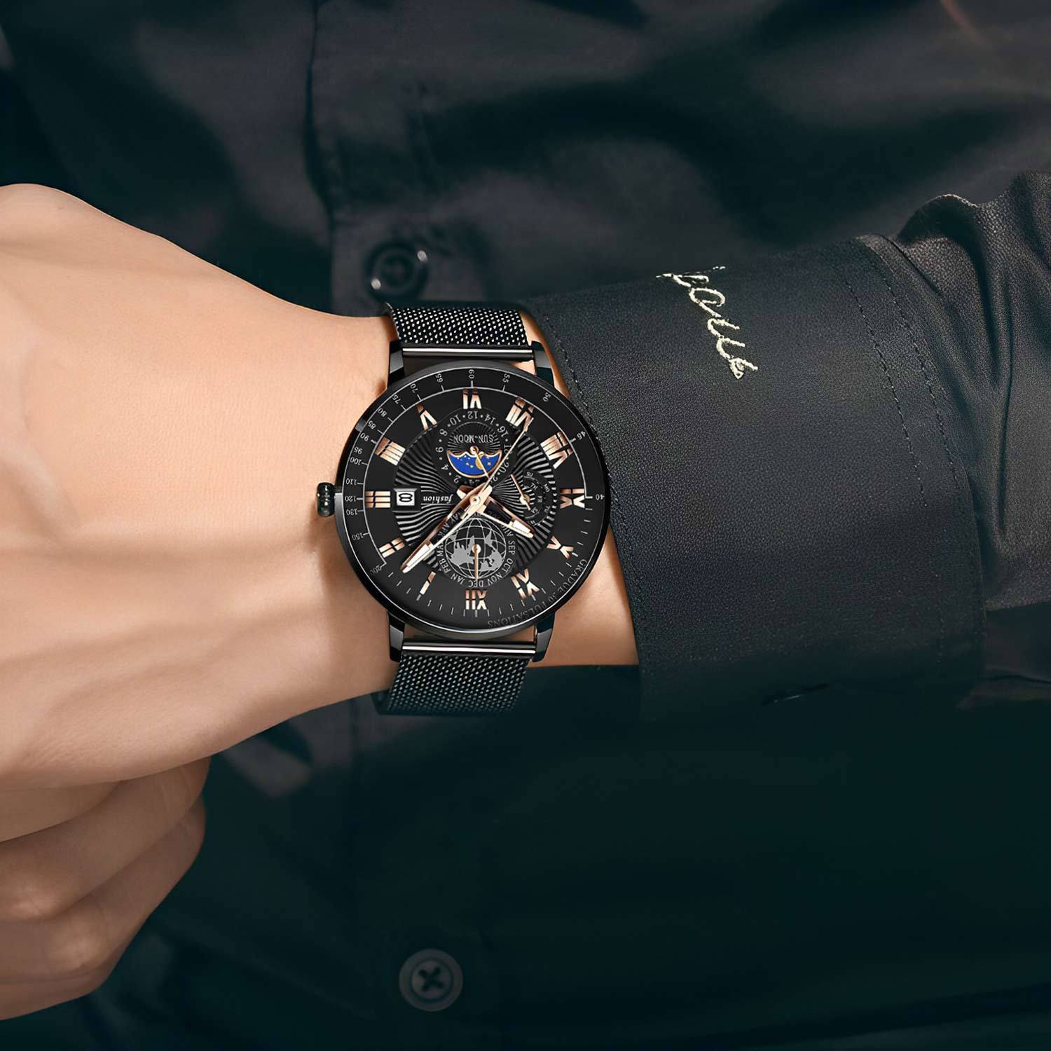 Herren Kalender Herren Quarzuhr Wasserdicht Leuchtend Stahluhr Business Uhr Vollautomatisch Mode_voghion.com