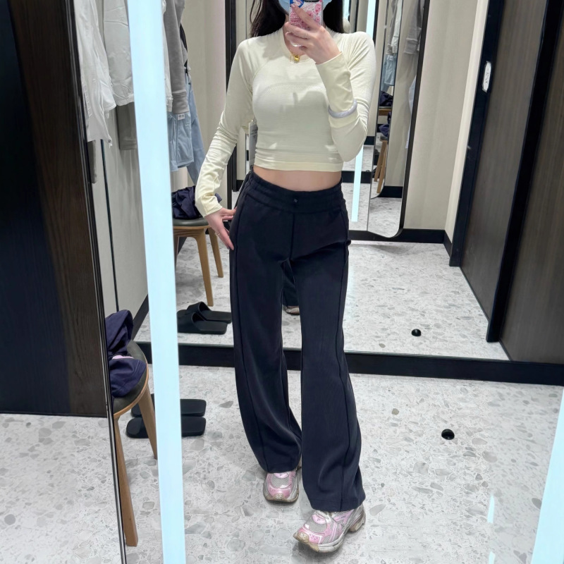 Lu's Same Style Threaded Yoga Pants Softstreme Loose Straight Draped Wide Leg Pants Women's Sports High Waist Lu's Same Style Threaded Yoga Pants Softstreme Loose Straight Draped Wide Leg Pants Women's Sports High Waist