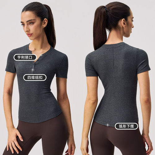 Lulu Henry Yoga T-Shirt Women Elastic Fitted Sweatshirt Moisture-Wicking Running Fitness Long-Sleeve Short-Sleeve