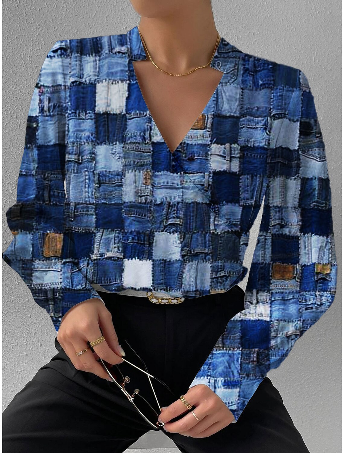2023 estación independiente deseo Amazon popular otoño nueva manga larga cuello en V costura camisa para las mujeres