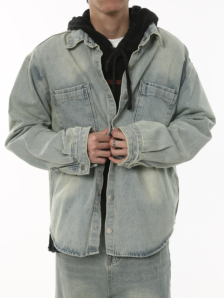 MTLCLOTHES para hombre | 2023 otoño nuevo producto suelto lavado blanco despojado camisa chaqueta pantalones traje