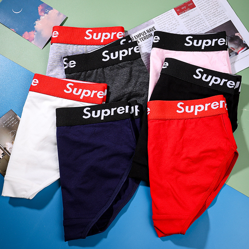 Cross-Border Trendy Brand Women's Loose Underwear Letter Color Matching Pure Cotton Breathable Skin-Friendly Large Size Pants Wholesale Briefs