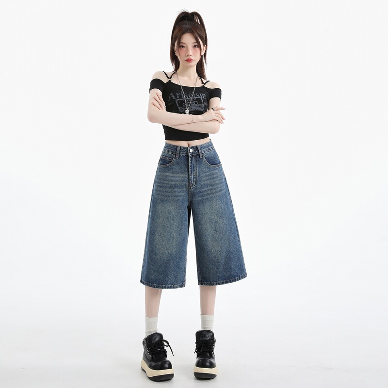 Vintage Blue High-Waisted Cropped Casual Jeans for Women, Summer 2026, Thin Loose Straight-Leg Slimming Versatile Cropped Pants Vintage Blue High-Waisted Cropped Casual Jeans for Women, Summer 2026, Thin Loose Straight-Leg Slimming Versatile Cropped Pants